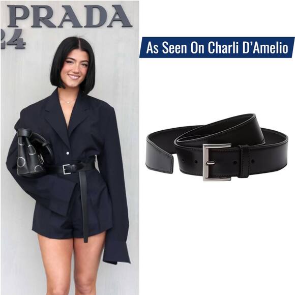 Prada Black Calfskin Leather Belt RUNWAY Silver Buckle Size 80/32 - Picture 1 of 16